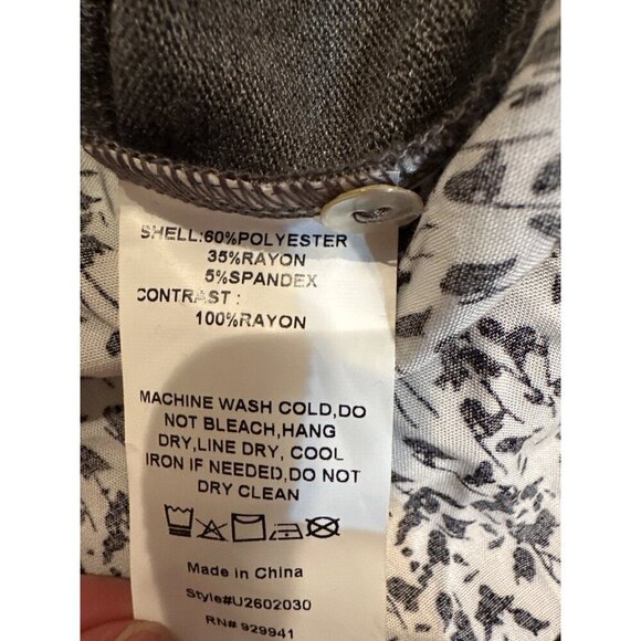 Suzanne Betro Simple Charcoal & White Floral Open-Back Layered Tunic 2X NEW - Picture 4 of 7